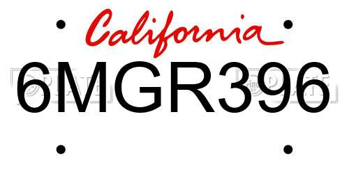 6MGR396 California License Plate
