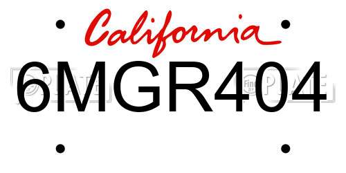 6MGR404 California License Plate
