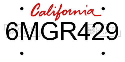 6MGR429 California License Plate