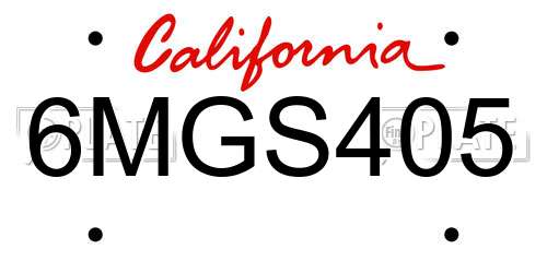 6MGS405 California License Plate