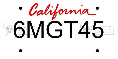 6MGT45 California License Plate