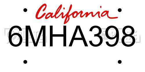 6MHA398 California License Plate