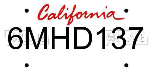 6MHD137 California License Plate
