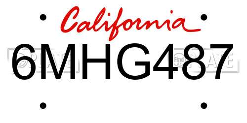 6MHG487 California License Plate