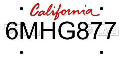 6MHG877 California License Plate