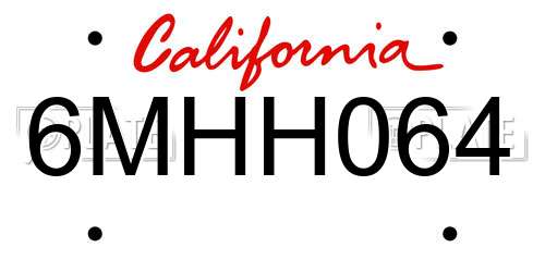 6MHH064 California License Plate