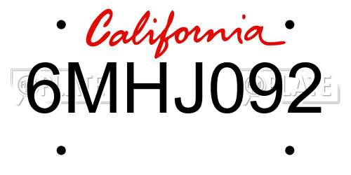 6MHJ092 California License Plate