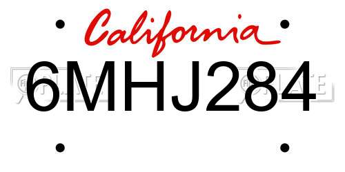 6MHJ284 California License Plate