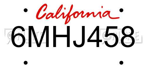 6MHJ458 California License Plate