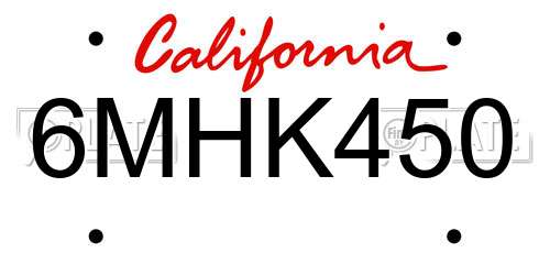 6MHK450 California License Plate