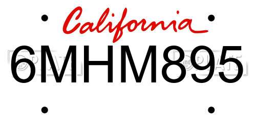 6MHM895 California License Plate