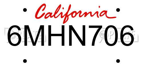 6MHN706 California License Plate