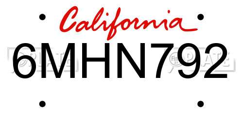 6MHN792 California License Plate