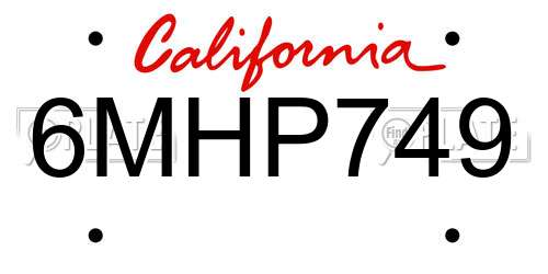 6MHP749 California License Plate