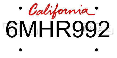 6MHR992 California License Plate