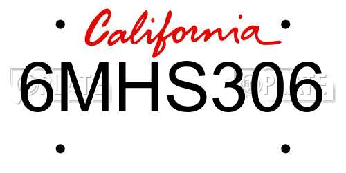 6MHS306 California License Plate