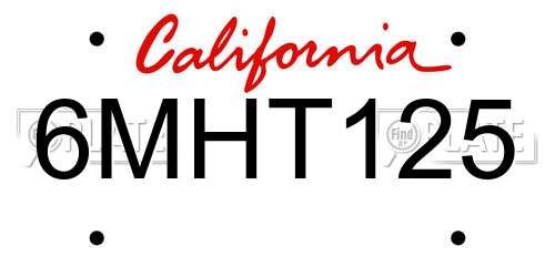 6MHT125 California License Plate