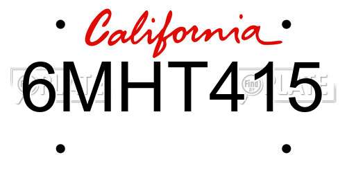 6MHT415 California License Plate