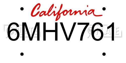 6MHV761 California License Plate