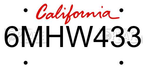 6MHW433 California License Plate