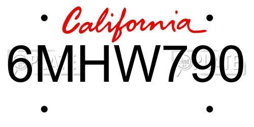 6MHW790 California License Plate