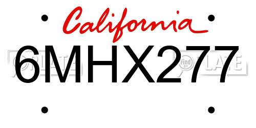 6MHX277 California License Plate