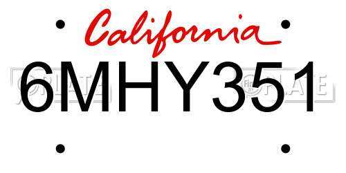 6MHY351 California License Plate