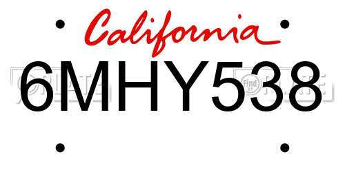 6MHY538 California License Plate