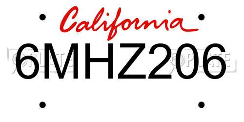 6MHZ206 California License Plate