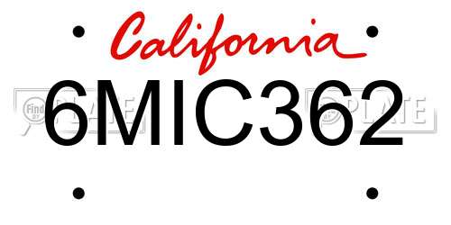6MIC362 California License Plate