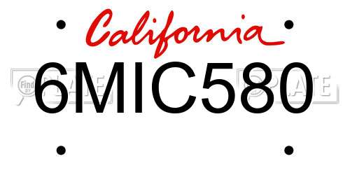 6MIC580 California License Plate