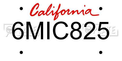6MIC825 California License Plate