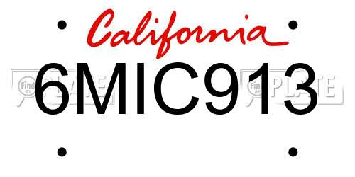 6MIC913 California License Plate
