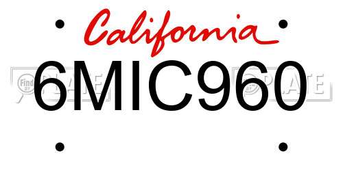 6MIC960 California License Plate