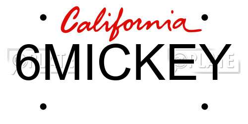 6MICKEY California License Plate