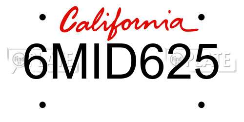 6MID625 California License Plate