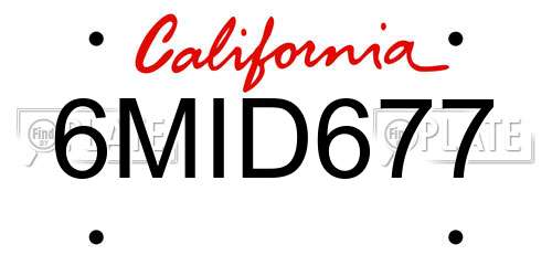 6MID677 California License Plate