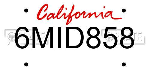 6MID858 California License Plate