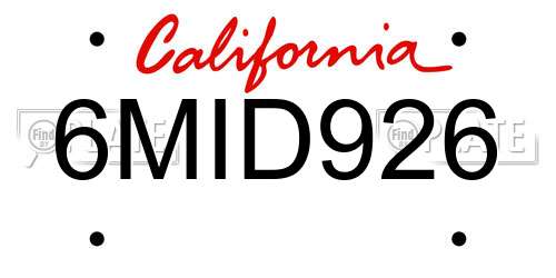 6MID926 California License Plate
