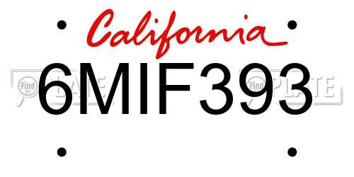 6MIF393 California License Plate