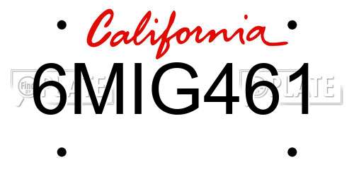 6MIG461 California License Plate
