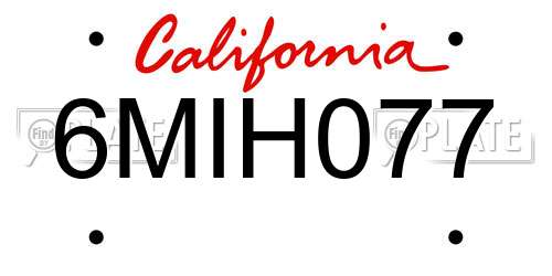 6MIH077 California License Plate