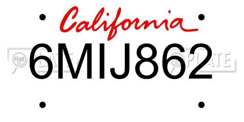 6MIJ862 California License Plate