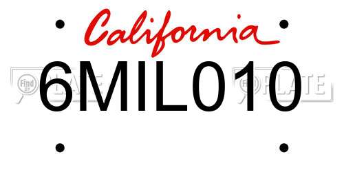 6MIL010 California License Plate