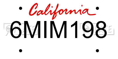 6MIM198 California License Plate
