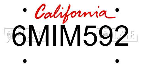 6MIM592 California License Plate