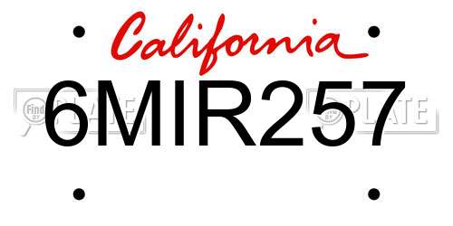 6MIR257 California License Plate