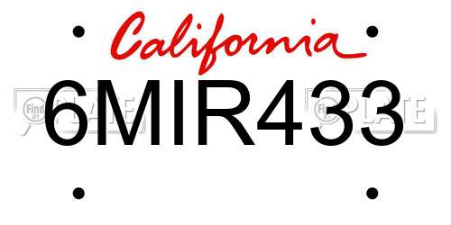 6MIR433 California License Plate