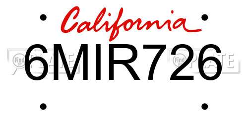 6MIR726 California License Plate