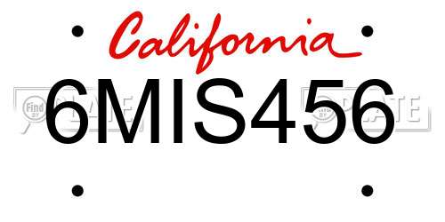 6MIS456 California License Plate